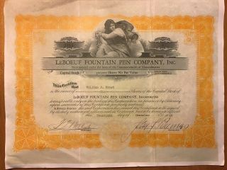 Rare 1928 Leboeuf Fountain Pen Company Capital Stock Certificate