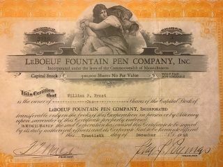 Rare 1928 LeBoeuf Fountain Pen Company Capital Stock Certificate 2