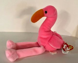 Vintage Ty Beanie Baby Pinky The Pink Flamingo 1995 Plush Toy Rare Style 4072