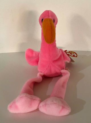 Vintage Ty Beanie Baby PINKY the Pink Flamingo 1995 Plush Toy RARE Style 4072 2