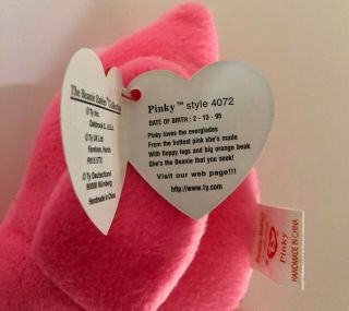 Vintage Ty Beanie Baby PINKY the Pink Flamingo 1995 Plush Toy RARE Style 4072 3