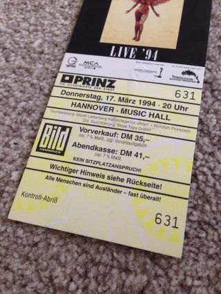 Rare 1994 Nirvana In Utero Hannover Germany Gig Ticket 2