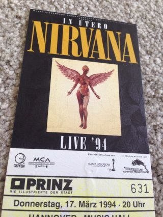 Rare 1994 Nirvana In Utero Hannover Germany Gig Ticket 3