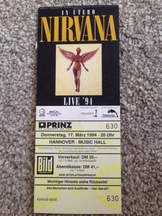 Rare 1994 Nirvana In Utero Hannover Germany Gig Ticket 5