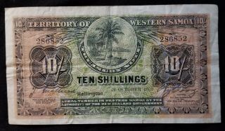 1959 Territory Of Western Samoa 10 Shillings Rare Foreign Currency Note