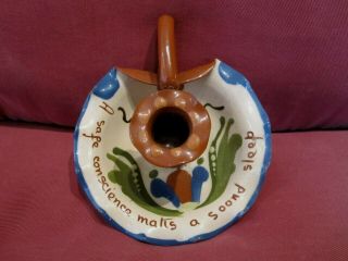 Rare Antique C.  1900 Aller Vale Scandy Pattern Motto Ware Chamber Candle Holder