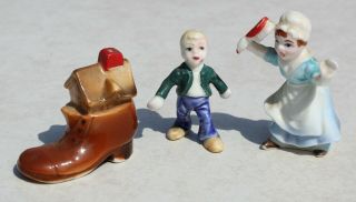 Rare Vintage Mini Miniature Old Woman In A Shoe Nursery Rhyme Bone China 3pc Set