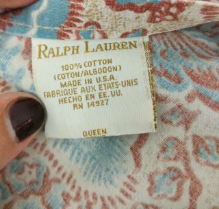 RALPH LAUREN Rare BATEAUX BATIK Queen FLAT SHEET Red Blue Tan Paisley USA EXC 5