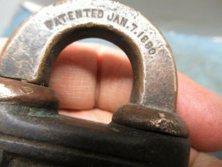 YALE ptpk push padlock lock w/key.  Very rare w/1880 patent date on the shackle 2