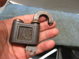 YALE ptpk push padlock lock w/key.  Very rare w/1880 patent date on the shackle 6
