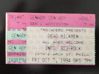Dead Milkmen Ticket Stub 1994 Concert Philadelphia Trocadero Rare