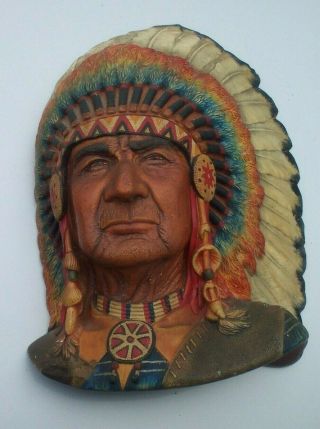 Rare Vintage Naturecraft Indian Chieftain Wall Character Mask Canadian Railway.