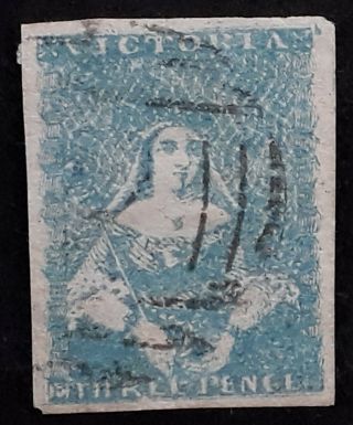Rare 1857 - Victoria Australia 3d Blue (shades) Imperf Half Length Stamp C,  F Prnt