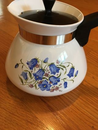 Vintage Corning Ware Canterbury Blue Bells Tea Pot 6 Cup,  Rare Promotional