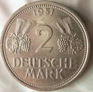 1951 J Germany 2 Marks - Rare Type - High Value Great Coin - German Bin 10