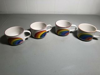 Rare Set Of 4 Vintage Sunny Rainbow Ceramic Coffee Soup Mug Korea 22204 Mugs Cup