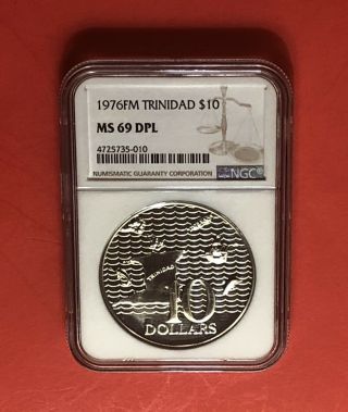 1976 - Trinidad & Tobago - Outstanding Unc $10,  Graded By Ngc Ms - 69 Dpl.  Rare