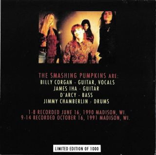 rare Billy Corgan / Smashing Pumpkins live CD (1990 - 91 tour) 1 of 1000 copies 3