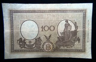 1944 ITALY Kingdom RARE large banknote 100 lire VF,  Grande B 2