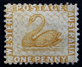 Rare 1883 - Western Australia 1d Yellow Ochre Swan Stamp Wmk Crown Ca Prf 12