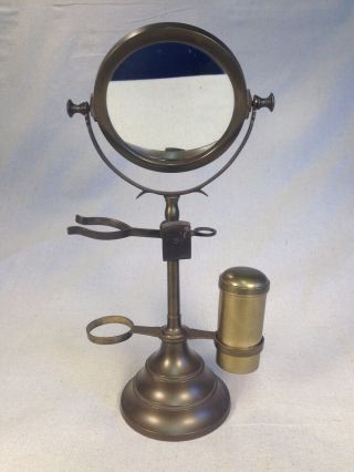 Rare Antique/vintage Brass Shaving Stand W/mirror,  Soap Tube/shave/brush Holders