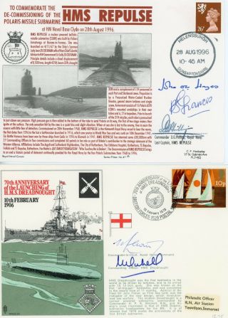 2 Rare First Day Cover,  Royal Navy,  Hms Submarines,  Dreadnought & Repulse Signed