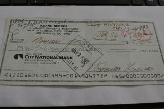 Keanu Reeves Signed Check Rare Autographed Item.  Fast 3
