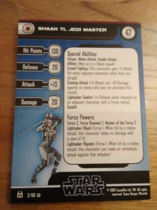 Star Wars Miniatures The Force Unleashed 3 Shaak Ti Jedi Master Very Rare