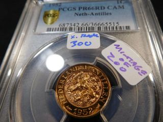Y18 Netherlands Antilles 1952 Cent Pcgs Proof - 66 Red Cam Ex.  Rare Mintage:200