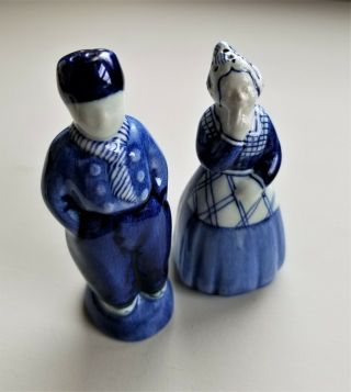 Vintage Delft Dutch Boy & Girl Blue & White Salt & Pepper Shakers Rare Collector