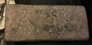 Rare Fine Old Mayan Pre - Columbian Decorated Carved Stone Tablet Or Stamp