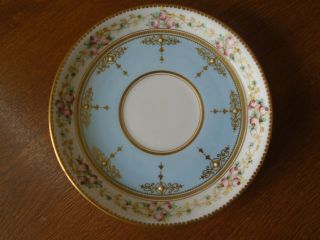 Rare Fine Minton Turquoise Floral Pink Roses,  Jewelled & Gilded Tea Cup & Saucer 5