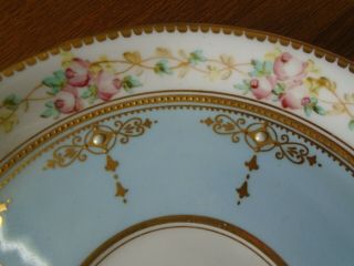 Rare Fine Minton Turquoise Floral Pink Roses,  Jewelled & Gilded Tea Cup & Saucer 6