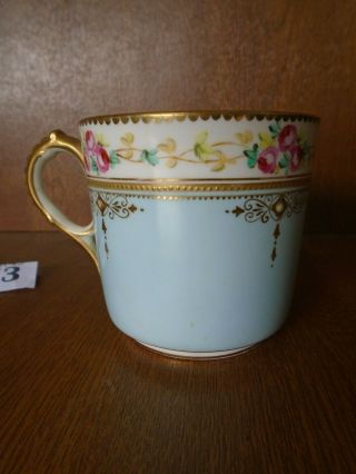 Rare Fine Minton Turquoise Floral Pink Roses,  Jewelled & Gilded Tea Cup & Saucer 8