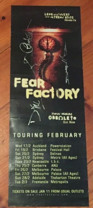 Fear Factory:obsolete.  Rare Aussie/oz Promo Tour Poster Hand Signed