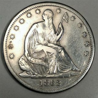 1862 - S Seated Liberty Half Dollar Coin Rare Date