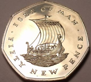 Isle Of Man 50 Pence,  1971 Rare Proof 10,  000 Minted Ancient Viking Sailing Ship