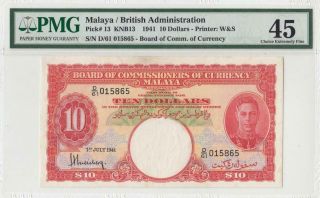 1.  7.  1941 Malaya & British Borneo Kgvi $10 Rare ( (pmg 45))