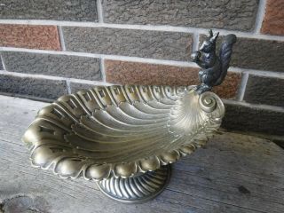 Rare Vintage Large Silverplate Nut Dish With A Squirrel On Top