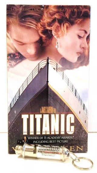 Titanic 1998 Vhs 2 Tape Box Set Ws Edition W/rare Promotion Titanic Ship Whistle