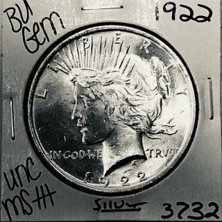 1922 P Bu Gem Peace Silver Dollar Unc Ms,  U.  S.  Rare Coin 3732
