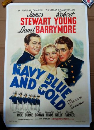 James Stewart 1937 Rare " Navy Blue And Gold " Linen Backed Movie Poster