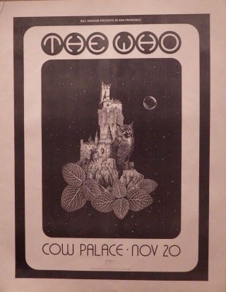 Tour Poster Bill Graham Presents The Who Cow Palace San Francisco 1973 Nos Rare