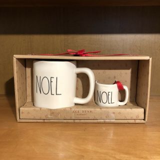 Rae Dunn Noel Mug & Mini Mug Christmas Ornament Set W/ Red Ribbon Htf Rare