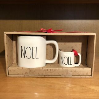 Rae Dunn NOEL Mug & Mini Mug Christmas Ornament Set w/ Red Ribbon HTF Rare 2