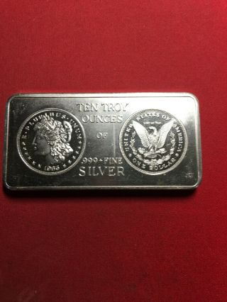 Rare Old 10 Oz.  Art Bar.  999 Fine Silver 1983 Cc Morgan Dollar Bullion Ingot A2