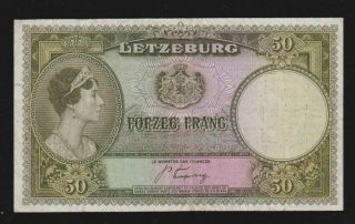Luxembourg Letzeburg 50 Francs Frang 1944 P 46 Vf,  Rare Note