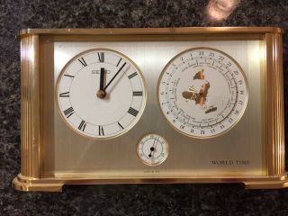 Rare Vintage Seiko Quartz Brass World Time Clock Seiko Seikosha Co Japan