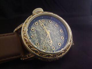 Invicta 52mm Excalibur Swiss Made Quartz Gold Tone Leather Strap Watch Rare
