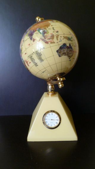 Rare Vintage Semi - Precious Stones World Globe & Clock By Jos.  Debono